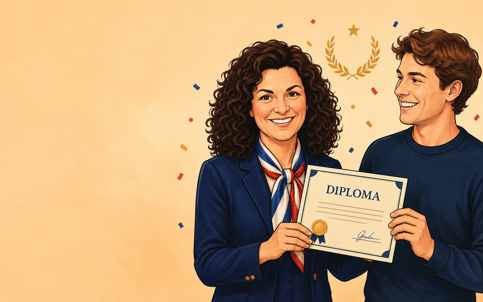 Isabel Rubio entregando un diploma a un alumno aprobado